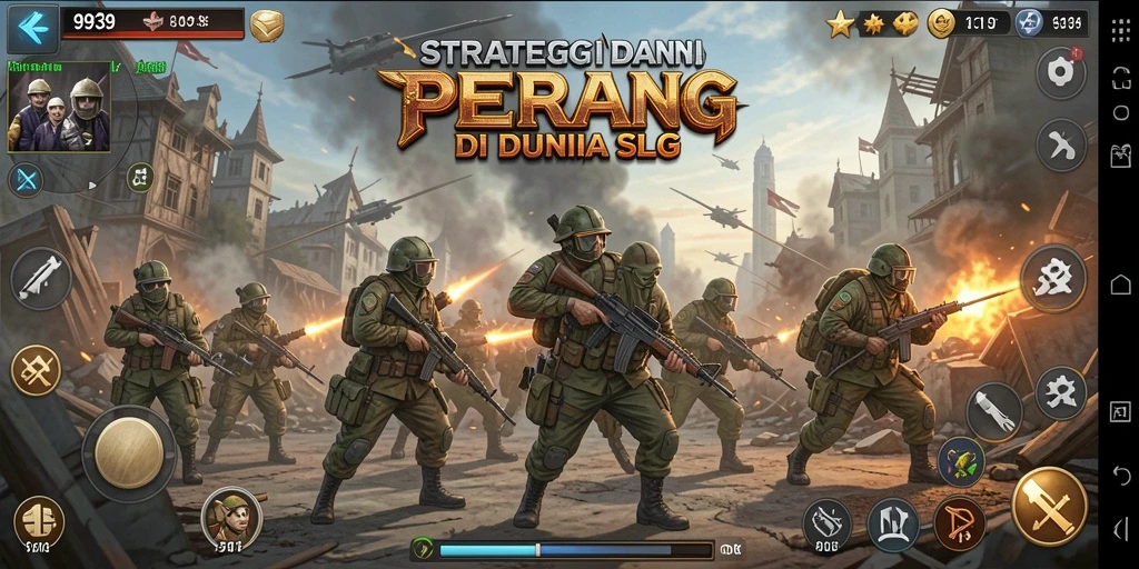 Screenshot menunjukkan pertarungan strategis di game SLG 9939.