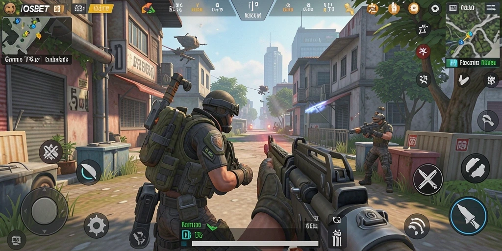 Tampilan gameplay menyenangkan dalam IOSBET yang menunjukkan aksi TPS intens.