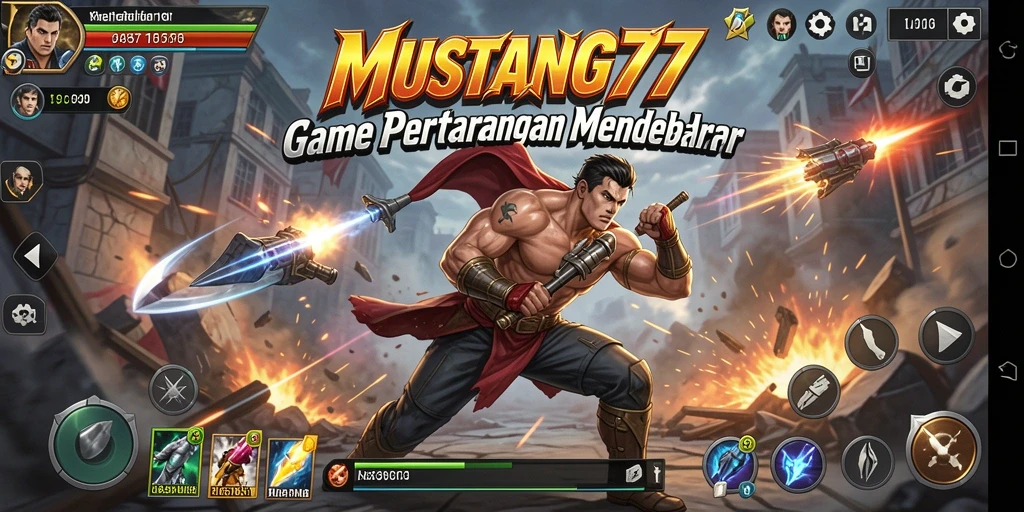 Screenshot dari gameplay <strong>MUSTANG77</strong> menunjukkan pertarungan epik antar karakter.
